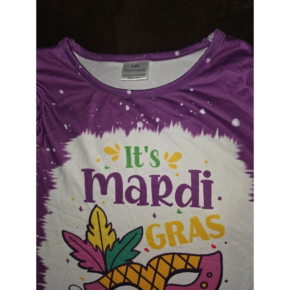 Boutique Mardi gras its Mardi‎ gras y'all outfit top flared leggings size 7 8